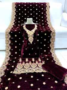 Broderie lourde Dupatta et robe en velours pakistanais pour femmes fait à la main Nakshi Dabka travail hiver femmes vêtements vêtements de fête - Product Image 2