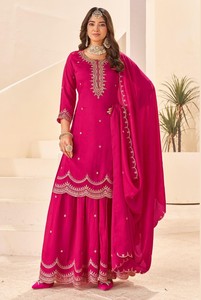 Dhwaja Export Salwar Kameez Traditionnel pour Femme en Soie Vichitra avec Broderie, Séchage Rapide, Toutes Saisons, pour Diwali, Mariage, Fête, Coupe Classique - Product Image 5