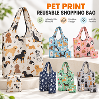 Sac de courses pliable en polyester imprimé, motif chien, résistant, vente en gros OEM, sac de shopping Ripstop, directement de l'usine
