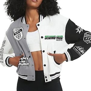 แจ็กเก็ตสีดำสำหรับผู้หญิงแจ็คเก็ตบอมเบอร์ทีมเบสบอลของมหาวิทยาลัย - Product Image 1