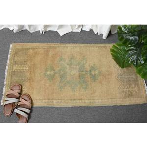 Vintage 1.7 X 3.5ft Beige Vert Laine Tapis À La Main Turc Grande Zone Motif Abstrait Rectangle Couloir Conception Latex Tapis De Chambre - Product Image 4
