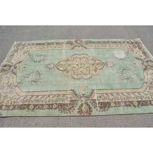 Alfombra turca Vintage de área grande de 5,3x8,3 pies, diseño clásico de retazos verde y Beige, látex de lana hecho a mano para decoración de habitación de pasillo - Product Image 3