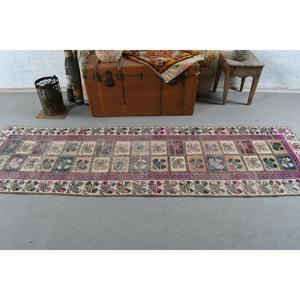 พรมตุรกีขนาด 2.5x8.7 ฟุต, พรมวินเทจแบบยาว, พรมขนสัตว์สีน้ำเงินชมพูไล่เฉด - Product Image 3