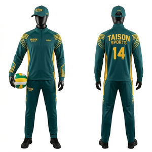 Traje de entrenamiento de voleibol para hombre, poliéster spandex premium, 220 GSM, diseño de paneles verde y amarillo, logotipo personalizado con transferencia térmica. - Product Image 1