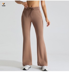 กางเกงโยคะเอวสูงขาบานพร้อมปิดเอวยางยืดแห้งเร็วระบายอากาศได้กางเกงเลกกิ้งสีนู้ด - Product Image 3