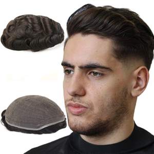 Perruque complète pour homme, faite à la main, en cheveux humains vierges Remy, avec dentelle, ligne de cheveux naturelle, cuticules alignées, longue, droite, respirante, pour remplacement - Product Image 3