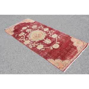 Turkish Rug, 2.7x6.4 ft Vintage Rug, <b>Red</b> White Abstract <b>Wool</b> Rug - Product Image 2