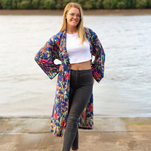 Peignoir Kimono en Soie Satinée pour Femme, Robe de Chambre Turque, Cardigan, Vêtement de Nuit, Cadeau de Saint-Valentin, Motif Oiseau Frida Knee - Product Image 1