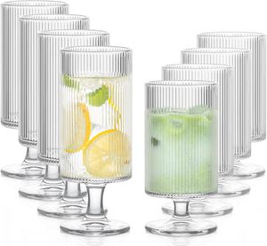 Verres à vin en forme de ballon vintage soufflés à la main, nouveau design, gobelets à côtes, 12 oz, verres à pied à rayures verticales pour cocktails et vin - Product Image 6