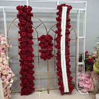 Chemin de table luxueux en roses rouges artificielles en cascade, rangée de fleurs en soie pour arrangements floraux de mariage, décoration d'événements, de fêtes et de banquets