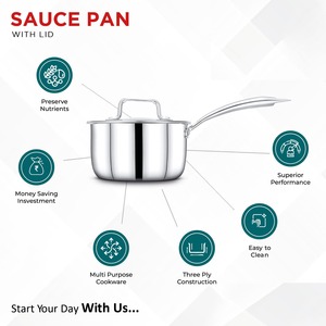 Cookware Stainless Steel Riveted Handle Sauce Pan with Lid Durable Design Food Grade Easy Clean Exotic Silver Shining - Product Image 3