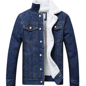 Veste en jean doublée Sherpa d'hiver de haute qualité pour hommes fourrure 50 coton tissu denim coupe-vent tissé personnalisé veste en jean camionneur - Product Image 1