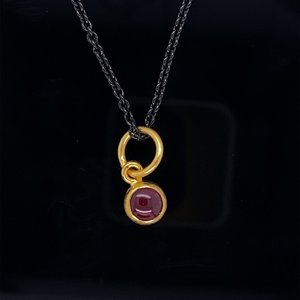 Colgante redondo de granate para mujer, de Plata de Ley 925, colgante de granate rojo, joyería chapada en oro, pequeños colgantes minimalistas de piedras preciosas hechas a mano - Product Image 4