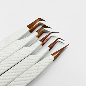 Outils professionnels d'extension de cils revêtement de couleur blanche pointe d'or pince à épiler en Fiber d'acier durable pince à cils écologique - Product Image 4