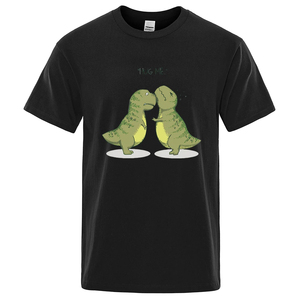 T-shirts pour hommes Hug Me Kawaii, petit dinosaure vert amusant, T-shirts amples, T-shirts en coton d'été, T-shirts surdimensionnés, manches courtes de style streetwear - Product Image 1