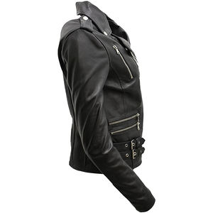 แจ็กเก็ตหนังสำหรับนักขี่มอเตอร์ไซค์ของผู้หญิงเสื้อแจ็กเก็ตหนังแท้และ faux กันลมมีซิปปิดเข้ารูปแฟชั่น - Product Image 4