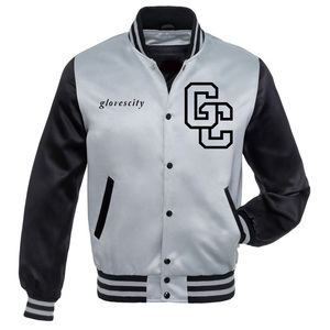 Veste universitaire unisexe en satin, col montant, logo personnalisé sur le devant, OEM ODM, vente en gros, vêtements d'équipe, mode streetwear - Product Image 1