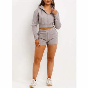 Ensemble sweat à capuche et short pour femme, décontracté, extérieur, fermeture éclair, col montant, ensemble deux pièces - Product Image 6