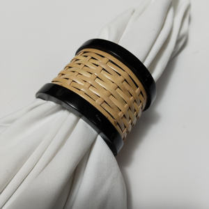 Modern Boho Rattan Napkin <b>Ring</b> With Black <b>Resin</b> Edge Tabletop Accessory for Dining Room Decor Parties Holiday Meals & Everyday - Product Image 2