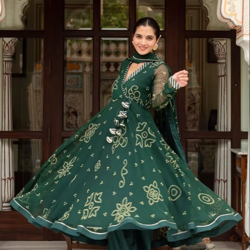 green emerald velvet dress Bottle Green Embroidered Phiran Set | Kashmiri Winter Suit – Discover Ethnic  Elegance main image 1