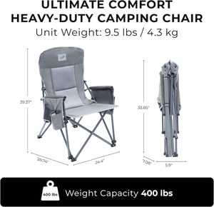 Heavy Duty Portable <b>Folding</b> Camping <b>Chair</b> for Adults Comfortable <b>Padded</b> Backrest for Outdoor Sports Beach Hunting Supports 400 - Product Image 3