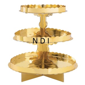 Soporte de servidor de pastel de fiesta de Evento de boda plegable de 3 niveles soporte de pastel de Metal de aluminio con acabado brillante chapado en oro - Product Image 1
