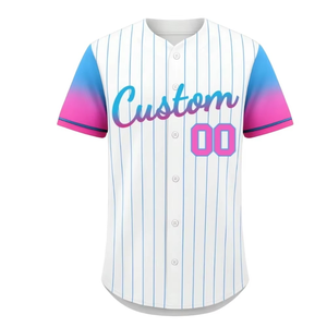 เสื้อเบสบอลแบบเรียบง่ายราคาประหยัด สั่งทำได้ พร้อมชื่อทีม หมายเลข โลโก้ ไซส์ใหญ่ ลายทาง ติดกระดุม - Product Image 1