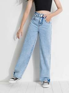 Jeans décontractés pour femmes bleu clair, coupe slim, pantalon en jean pour femmes, denim de haute qualité, basique, ample, jambes larges, pour femmes - Product Image 5