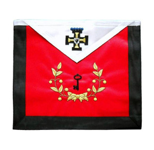 Mandil de Rito Escocés de 18 Grados, Satén Blanco y Rojo con Bordes Plisados, Bordado a Mano Premium, Emblema de Cruz Católica - Product Image 5