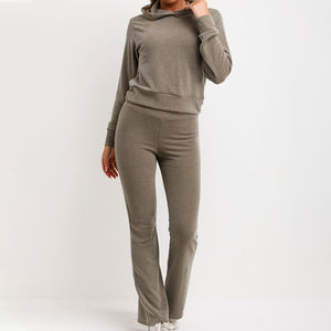 Full Length Custom <b>Khaki</b> 2 Piece <b>Women's</b> Crop Hoodie And Sweatpants Set New Oversize Lounge Set <b>Women's</b> Two Piece Tracksuit Set - Product Image 1