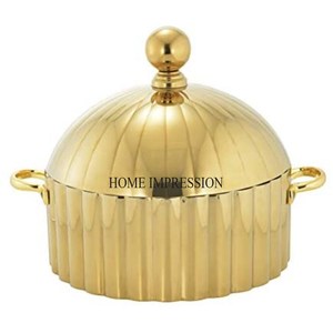 Cacerola de metal brillante pulido de alta calidad con textura martillada chapada en oro de alta calidad, suministros para hoteles y restaurantes de La India - Product Image 2