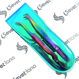 Dasen premium eyelash extensions titanium rainbow color hook tip straight volume & classic eyelash tweezers custom Label