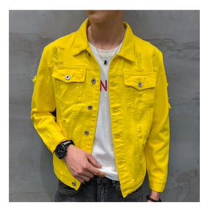 2025 nuova giacca in Denim da uomo <span class=keywords><strong>giallo</strong></span> rosa abbigliamento da uomo giacca in Denim da uomo High Street Hole giacche di Jeans Casual Hip Hop - Product Image 1