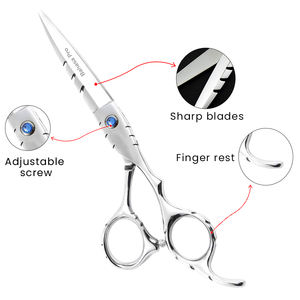Ciseaux de coupe en argent Ciseaux à cheveux en acier inoxydable professionnels avec lames tranchantes durables Finition miroir Vis à gemme bleue - Product Image 2