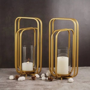 Heavy Metal Candle Holder <b>Set</b> Of-2 with Glass Jar Unique Design for <b>Dinner</b> Room Wood Candle Holders Lanterns Candle Jars - Product Image 1