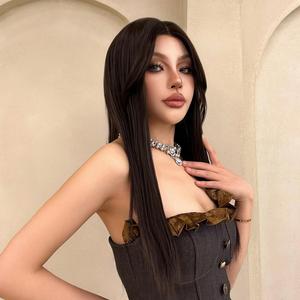 Elaine-DWY Glueless Synthetic <b>Wig</b> Transparent Lace Front Long Straight Natural Black Middle Part with Lace Front - Product Image 3