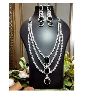 Wholesale Luxurious Emerald Grace <b>Green</b> Stone Gold Plated Necklace and Earring Set for Women Bridal and Party Wear Jewelry Use - Product Image 1