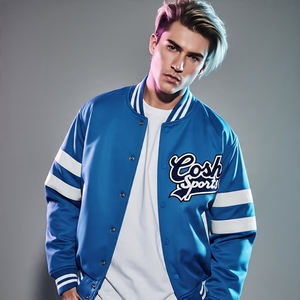 Veste universitaire en similicuir véritable pour hommes avec broderie de logo personnalisé, style décontracté, couleur dégradée, veste universitaire de baseball boutonnée - Product Image 2