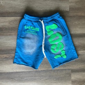 Ropa de calle, pantalones cortos lavados con ácido personalizados, pantalones cortos con estampado de soplo pesado, pantalones cortos 100% de algodón con lavado ácido para correr desteñidos al sol para hombres - Product Image 2