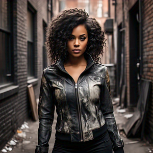 แจ็คเก็ตหนังฟอกกรดสำหรับผู้หญิงเสื้อโค้ทหนังสำหรับผู้หญิงเสื้อครอปมอเตอร์ไซค์แบบปรับแต่งได้เสื้อแจ็คเก็ตหนังฟอกสไตล์วินเทจ - Product Image 3