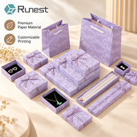 Boîte d'emballage rectangulaire en carton violet délicat avec nœud, coffret cadeau deux pièces pour collier et bague, modèle 00054
