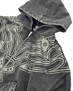 Sudadera Corta de Estilo Urbano, Lavada, Vintage, de Felpa Francesa, con Cierre, Tachuelas y Efecto Desgastado - Product Image 2