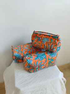 3-Piece Cotton Floral Print <b>Makeup</b> <b>Bag</b> Set Zipper Closure Lightweight Cosmetic Organizer for Travel Toiletries (Multi-Capacity) - Product Image 3