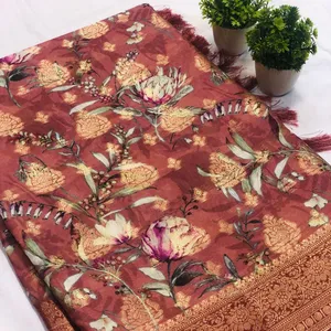 Anarasi-Saree de seda con estampado floral, para liberar unos saris de pattu escotados a mano