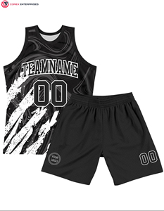 Uniforme de basket-ball de sublimation de col rond fluide noir blanc et blanc personnalisé - Product Image 1