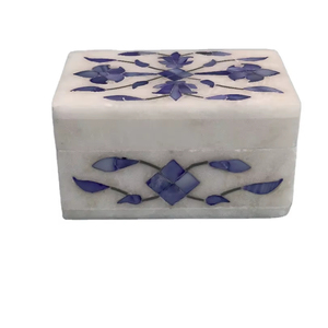 Boîte à bijoux en marbre bleu moderne avec motif floral et forme carrée | Solution de stockage et de cadeau élégante en gros - Product Image 3