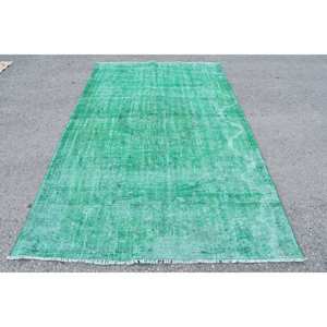 Alfombra turca clásica moderna de área grande, lana verde de 5,2x8,8 pies con patrón abstracto, estilo rectangular, diseño de Tabriz con respaldo de látex - Product Image 1