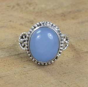 Blue Chalcedony Ring Oval Gemstone 925 Sterling Silver Handmade Jewelry US Size 5 Gift - Product Image 3