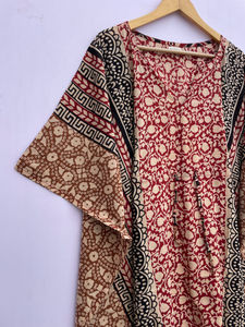 Robe caftan indienne 100% en coton imprimé bloc modeste à la main robe longue quotidienne ample à fleurs - Product Image 6