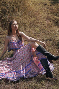 เสื้อผ้าแมกซี่ยาวสไตล์โบฮีเมียนสำหรับฤดูร้อนพิมพ์ลายแขนกุดคอกลมแต่งระบายธรรมชาติอย่างยั่งยืน - Product Image 2